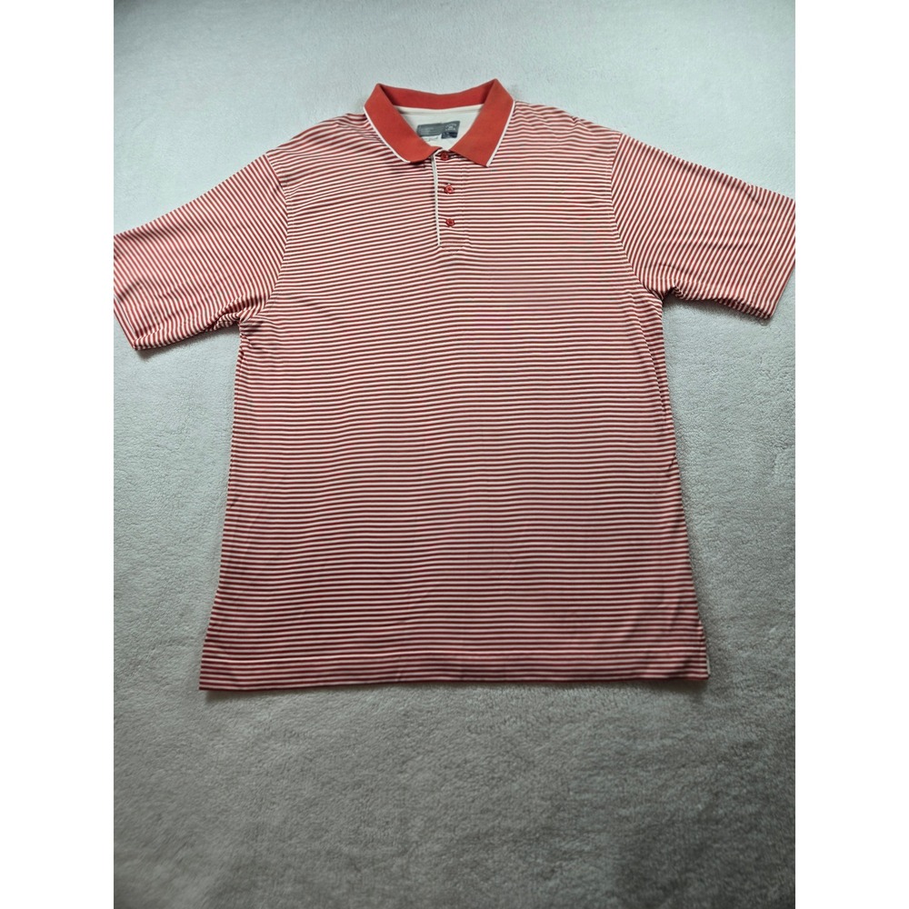Cutter & Buck Mens XL CB DryTec Polo Shirt Orange White Striped Short Sleeve